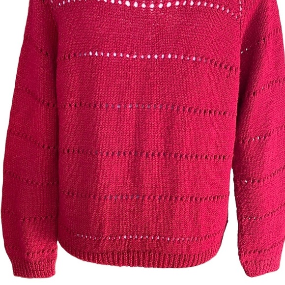 Hadmade Women’s Handcrafted Open Knit Red Cardigan Sweater Hand Knitted - Picture 6 of 6